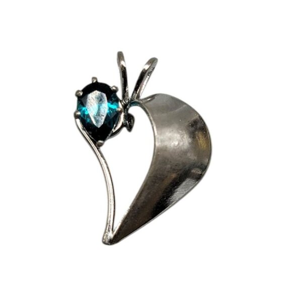 Sterling Aquamarine Curved Heart Pendant 925 Silver Corner Sparkling Gemstone - Picture 1 of 4